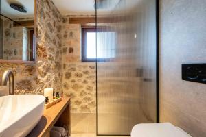 a bathroom with a shower with a toilet and a sink at Levanta Guesthouse in Synikia Mesi Trikalon +30 photos
