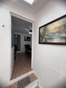 a hallway with a painting hanging on a wall at Departamento céntrico y cómodo La Casona in Xalapa