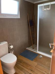 a bathroom with a toilet and a shower at Villa Pico de Mafra in Mosteiros +11 photos