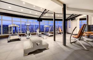 约翰内斯堡The Parktonian All Suite Hotel的可以看到海景的健身房