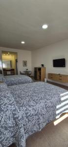 a bedroom with two beds and a flat screen tv at Suites EL FARO San Carlos in San Carlos