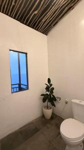 a bathroom with a toilet and a potted plant at Nunggalan Octopus 2 in Uluwatu +66 photos