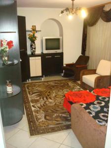 a living room with a couch and a tv at Apartment on Privokzalnaya 2/1 in Vinnytsya