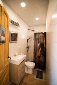 a bathroom with a sink and a toilet and a shower at Posada Rancho Malcaminos in Tabernas +39 photos