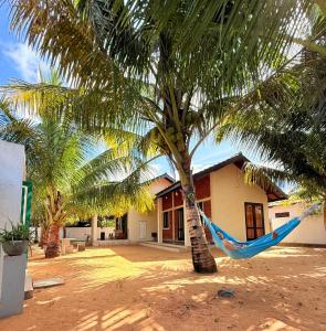 a hammock hanging from a palm tree in front of a house at Ma'Moon Beach Villa in Wadduwa +21 photos