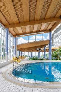 a large swimming pool in a building with windows at IFA Schöneck Hotel & Ferienpark in Schöneck