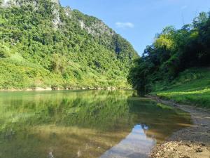 a river in the middle of a valley with trees at Danh Lam Homestay in Kon Rung (1) +5 photos