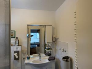a bathroom with a sink and a mirror at Apartment Alleestraße in Büsum +21 photos