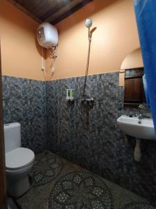 a bathroom with a toilet and a sink at Rock and Wreck Dive Resort in Tanjungbinga +68 photos