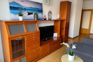a living room with a entertainment center with a flat screen tv at NEW! Amazing 2 bedroom apartment in Rambla del Poblenou in Barcelona
