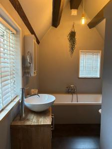 a bathroom with a sink and a bath tub at Urker Ussien in Urk +32 photos