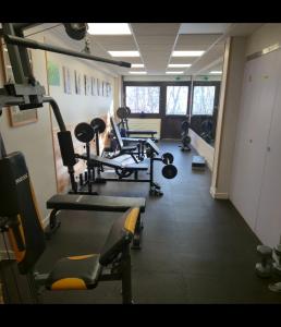a gym with several tread machines in a room at Le Cocon des 2 Alpes, Spa, Jacuzzi, Piscine Chauffee in Les Deux Alpes