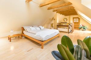 a bedroom with a bed in the middle of a room at Weissenbacherhof in Oslip