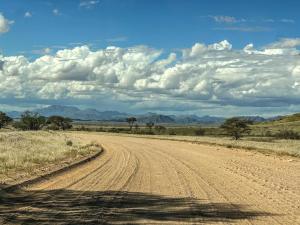 a dirt road in the middle of the desert at Namibgrens Guest Farm in Namibgrens +12 photos