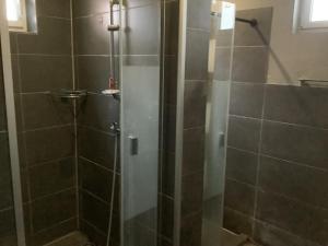 a shower with a glass door in a bathroom at Adler in Kraichtal