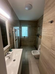 a bathroom with a sink and a toilet at Fűzliget2- Green Lake in Balatonfůzfő +13 photos