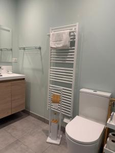 a bathroom with a toilet and a sink at La Belle Cachette in Matougues +25 photos