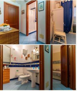 two pictures of a bathroom with a sink and a toilet at Mimí sea house in Pollina +17 photos