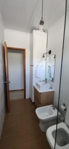 a bathroom with a toilet and a sink and a mirror at The Yerbal Thermal House in Termas de Guaviyú +4 photos