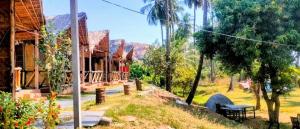 a view of a house with a palm tree at River Bay Hampi in Hampi