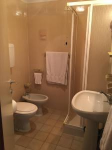 a bathroom with a toilet and a sink at Albergo Centrale in Carbonare di Folgaria +77 photos