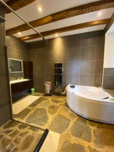a large bathroom with a tub in a room at Château du Puech en Aubrac in Curières +268 photos