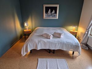 a bedroom with a bed with two pillows on it at Chambre de Arnaud à Gerpinnes in Gerpinnes