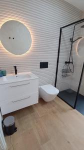 a bathroom with a white sink and a toilet at Casa Huidobro Valle II in Sardón de los Frailes +25 photos