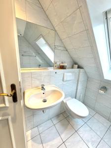 a bathroom with a sink and a toilet at Schlösschen am Rhinufer in Alt Ruppin