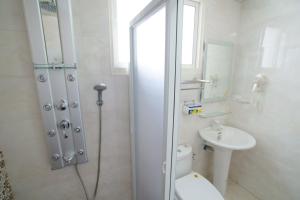 a bathroom with a shower and a toilet and a sink at Taiping Homestay in Taiping