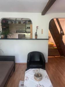 a living room with a couch and a chair at Chalet Traian & Ruxandra in Sinaia