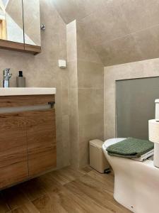 a bathroom with a toilet and a sink at Symi Central Point in Symi +55 photos
