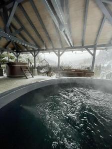 a large pool of water in a building at Cabana Transylwonder in Sicasău
