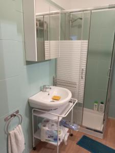 a bathroom with a white sink and a shower at Lo Studio in Pioltello +15 photos
