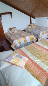 a group of three beds in a room at Mindo Suites - Toucans in Quito +9 photos