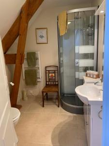 a bathroom with a shower and a toilet and a sink at The Old Farm Gite in Amfreville +37 photos