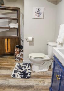 a bathroom with a toilet and a rug at Basement apartment in Twin Falls