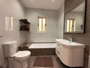 a bathroom with a tub and a toilet and a sink at Panoramic View Penthouse With Dual Terraces in Xagħra +34 photos