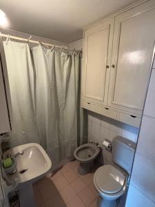a bathroom with a sink and a toilet and a shower at La Plaza Apart in Mendoza +12 photos