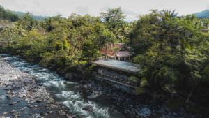a cabin next to a river in the jungle at Darmada Eco Resort in Sidemen
