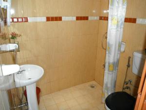 a bathroom with a sink and a toilet and a shower at Olde Empire Hotel in Kandy