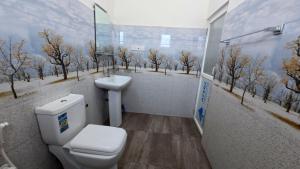 a bathroom with a toilet and a sink at Shehan's Hotel Maharagama in Maharagama