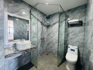 a bathroom with a toilet and a sink and a shower at sentosa apartments in Dien Ban