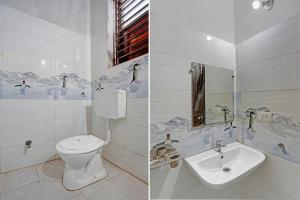 two pictures of a bathroom with a toilet and a sink at FabHotel Sandalwood Vibes in Bhopal
