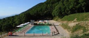 a swimming pool on the side of a hill at APPARTAMENTI Vista del Mondo in Spoleto