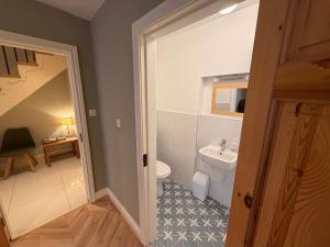 a bathroom with a toilet and a sink at The Colony Townhouse Dingle in Dingle +40 photos