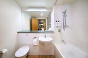 a bathroom with a sink and a toilet and a mirror at Swiss-Belresort Coronet Peak in Queenstown +16 photos
