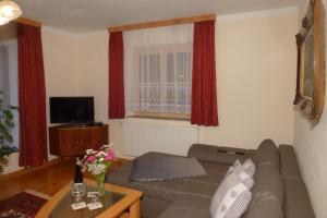 ein Wohnzimmer mit einem Sofa und einem TV in der Unterkunft Apartment Heidelinde in Gmunden