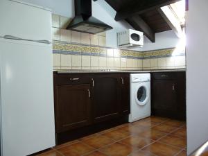 a kitchen with a washing machine and a washer at Apartamentos El Castañeu in Corao