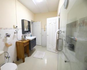 a bathroom with a toilet and a sink and a shower at Dehiwala Holiday Villa in Dehiwala +26 photos